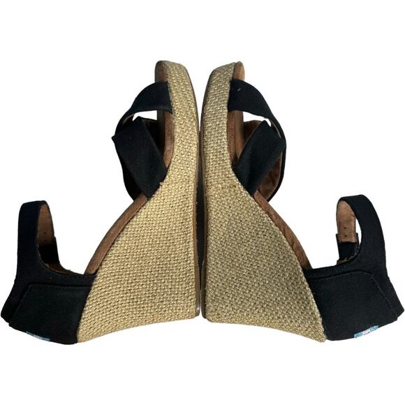 TOMS Black Canvas Open Toe Ankle Strap Wedge Heel Espadrille Sandals Size 8.5 - Picture 8 of 9